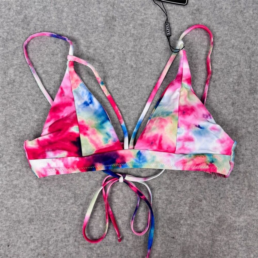 Zaful Women's Tie Dye Lace-Up Bikini Set High-Leg Size 4 Multicolor - Picture 7 of 11